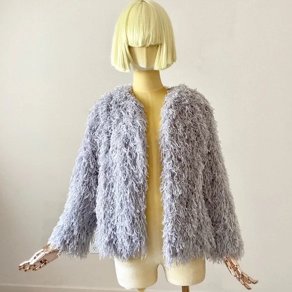 Zara Basic Grey/ Silver Feather Shimmery Open Sweater SZ S - Picture 1 of 6